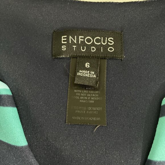 Enfocus Studio Blue Green Striped Dress Front Zip Midi Sleeveless Workwear Sz 6 - Picture 3 of 10